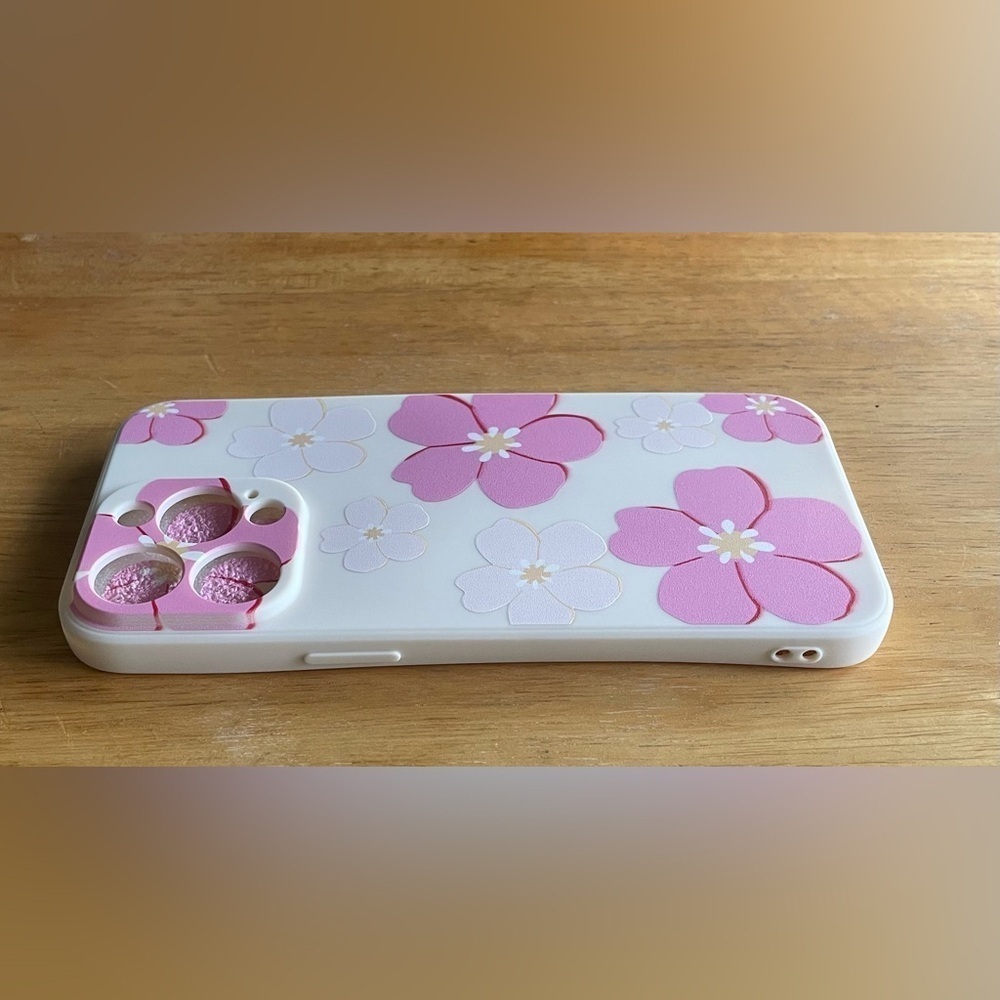 White iPhone 15 Pro Max Case with White and Pink Flowers - Picture 5 of 5